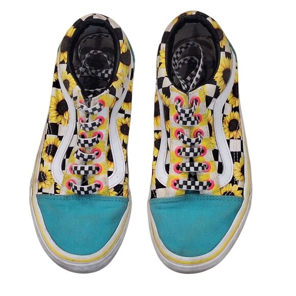 VANS Customs Sunflowers Old Skool size 6 Womens Fun Colorful Turquoise Yellow - Picture 3 of 16